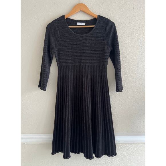 Calvin Klein dark‎ gray Knit Sweater Dress Scalloped babydoll Cottagecore - Picture 1 of 9